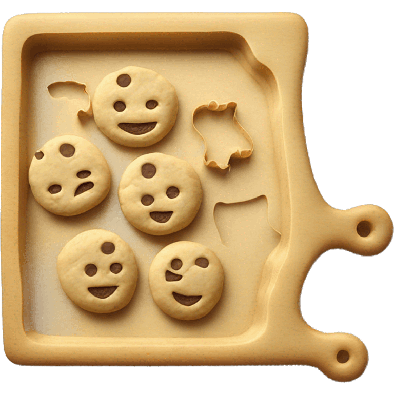 Flat Realistic raw cookie dough on cutting board with cookie cutters sitting in the dough. emoji