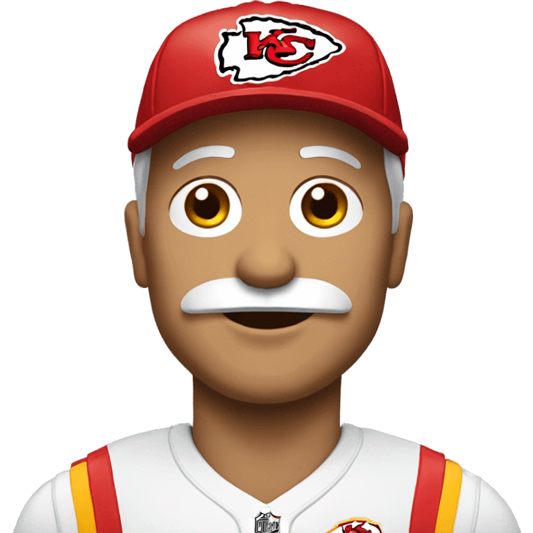 older man with mustache and Kansas City chiefs red cap emoji