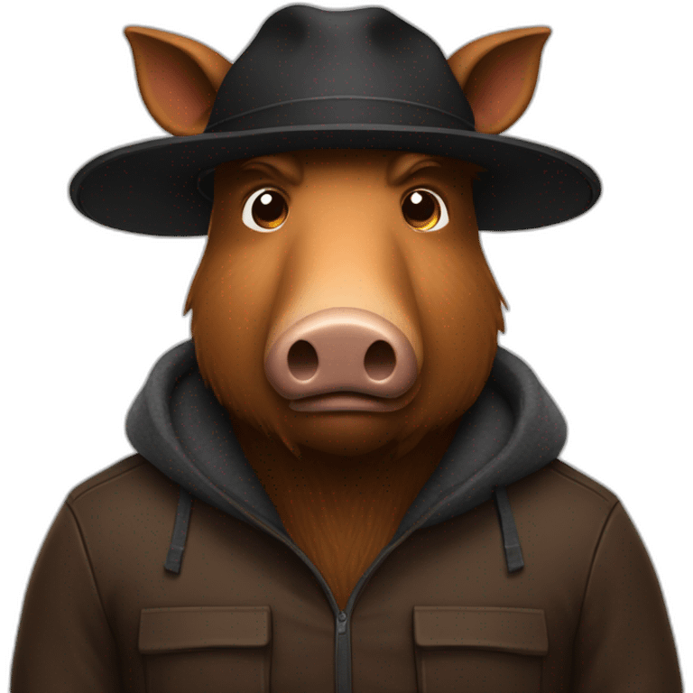 fullface brown boar tired of life with a black winter hat emoji