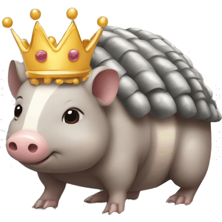 Gray chubby round armadillo pig panda centipede armadillo wearing a crown emoji