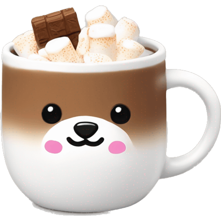 White mug with cute bear prints, hot choco with mallows on top emoji