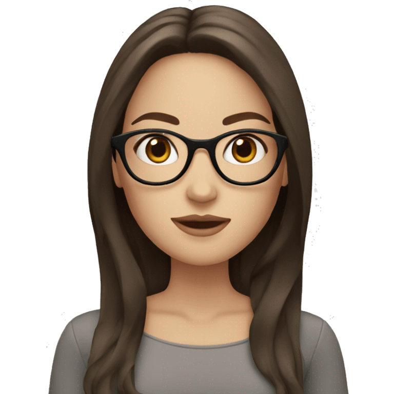 memoji white girl with long dark brown hair and oval glasses emoji