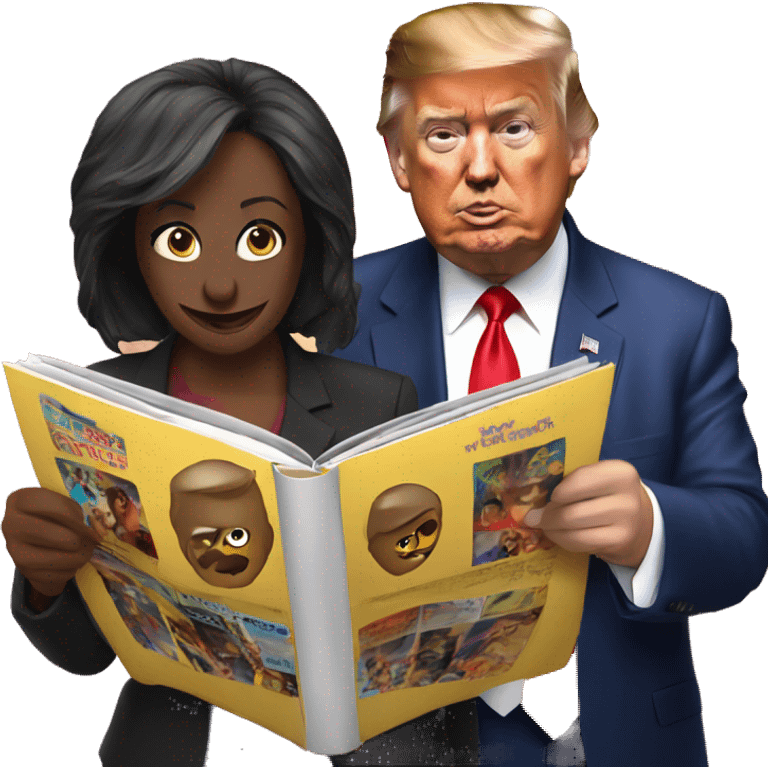 kamala and trump reading comics together  emoji