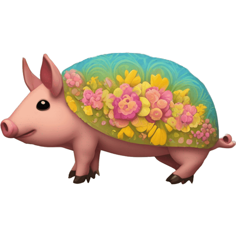 retro groovy hippie floral patterns on a pig armadillo centipede emoji