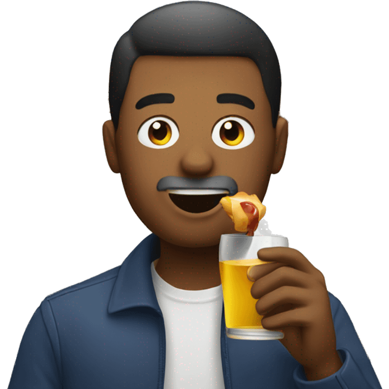 Guy drinking wines and eating mini cheeseburger  emoji