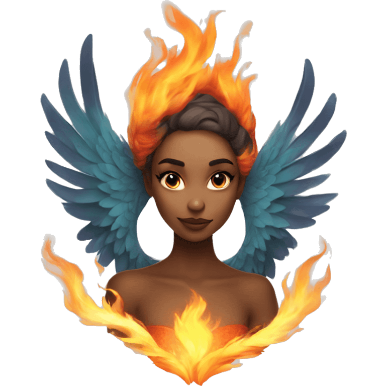 beautiful female pheonix with beautiful flame underneath ethereal looking emoji