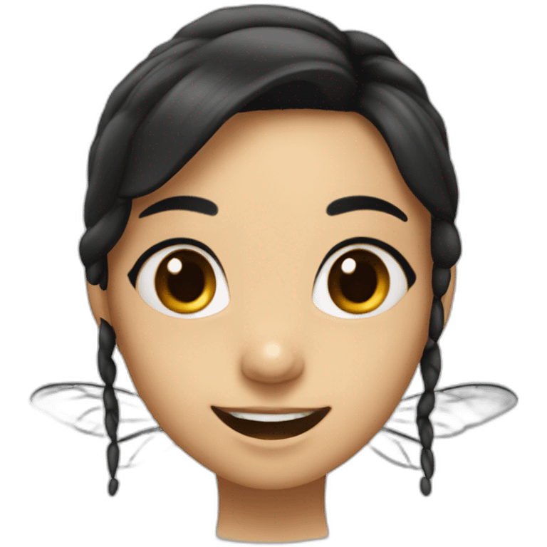 A mosquito with girl face in black hair and smiling wearing glaces emoji