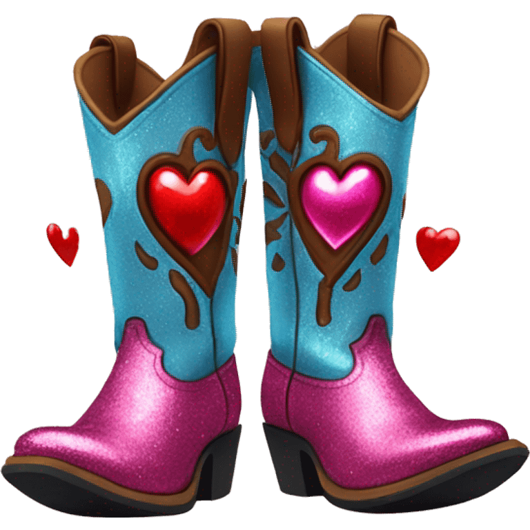 Sparkly cowboy boots with hearts on it emoji