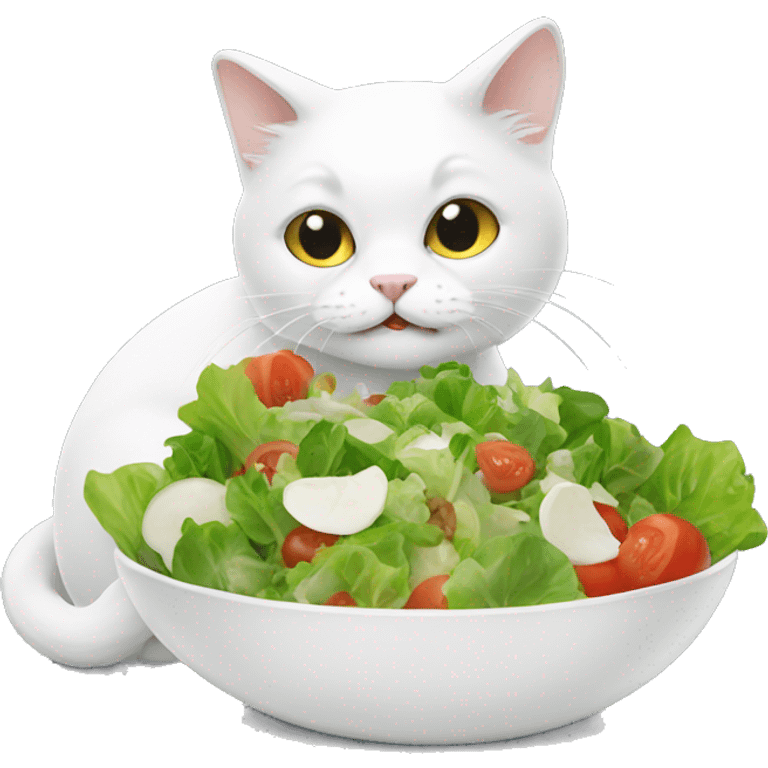 white cat eating a salad emoji