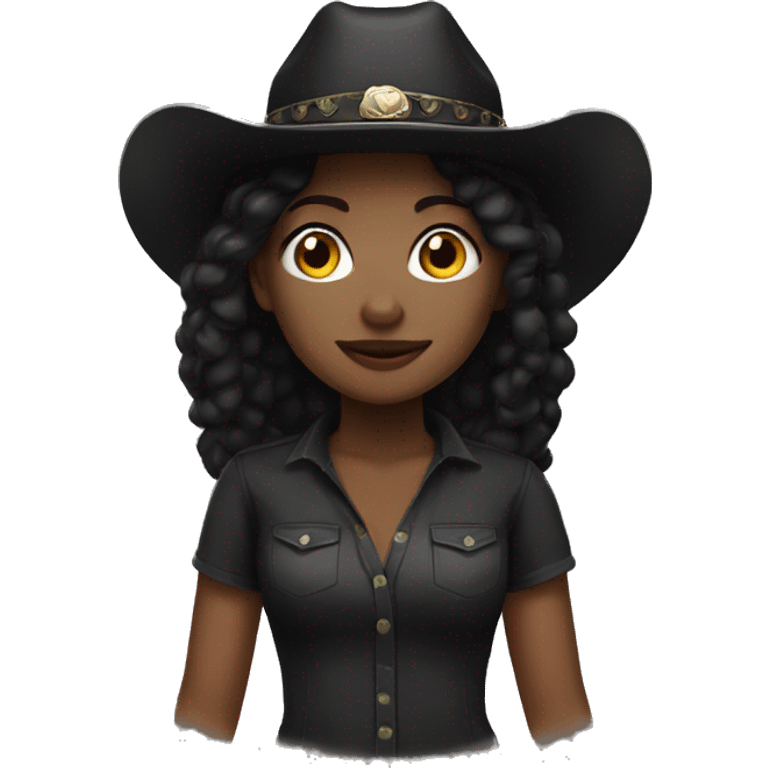 woman with pale skin, black hair, black cowgirl hat emoji