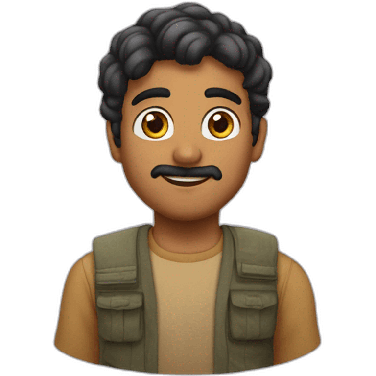  ارجل شعره اسود ولابس قناع احمر emoji