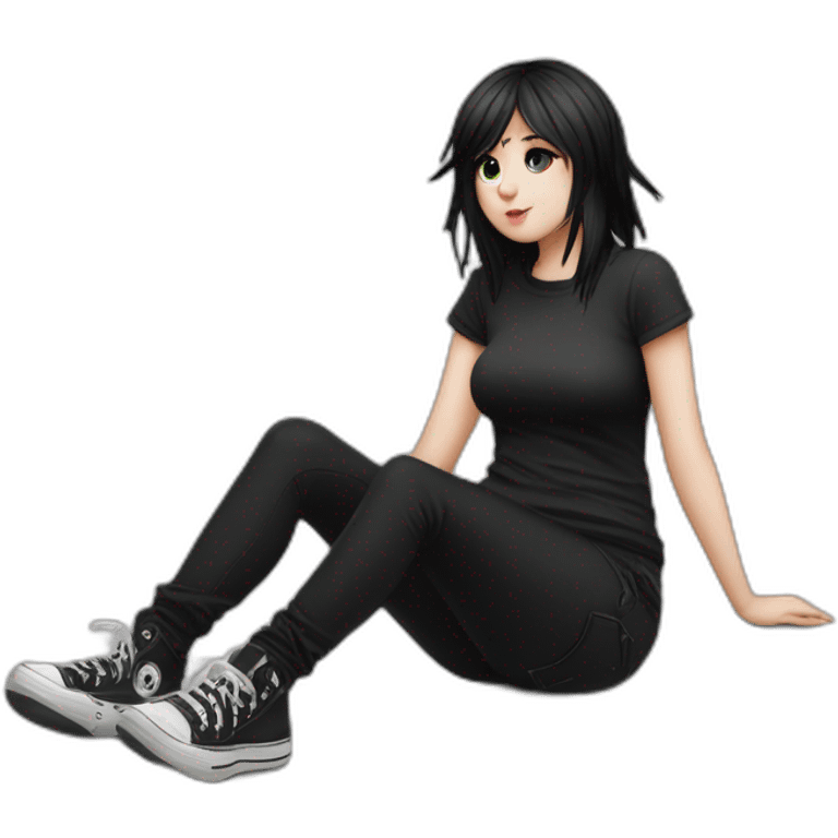 Full body curvy emo girl sits on the floor черная юбка белые трусики рваные полосатые чулки emoji