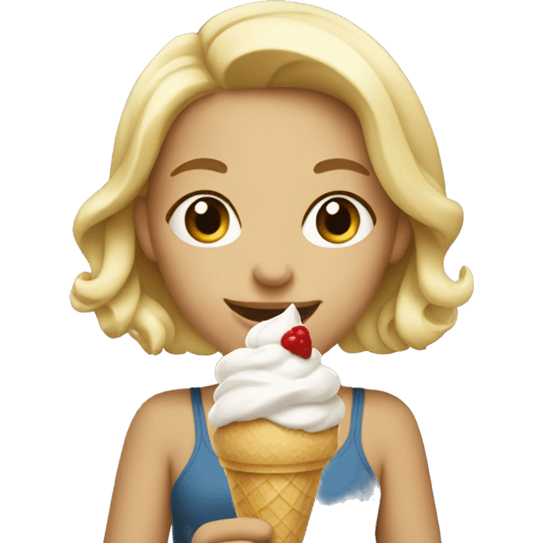 blonde girl eating ice cream emoji