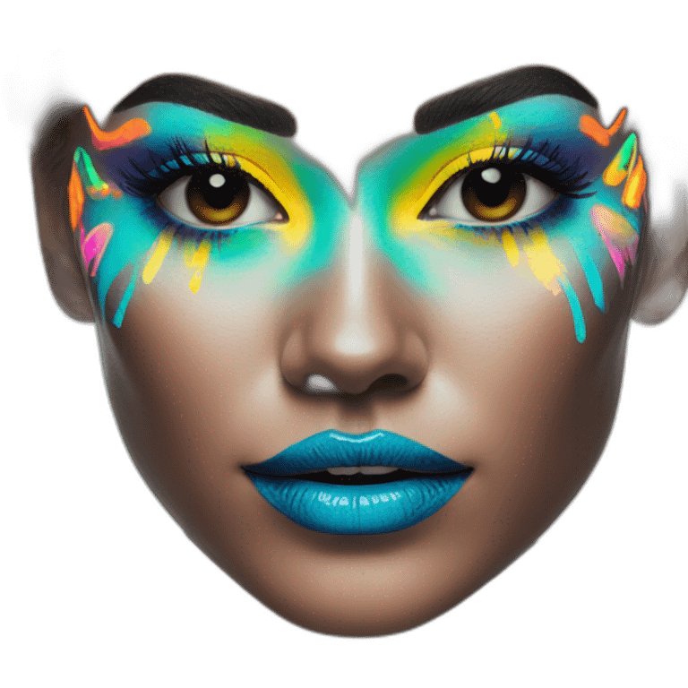 Neon sign beauty model in body paint emoji