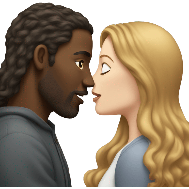 Black man passionately kissing white womanwith long brown hair  emoji