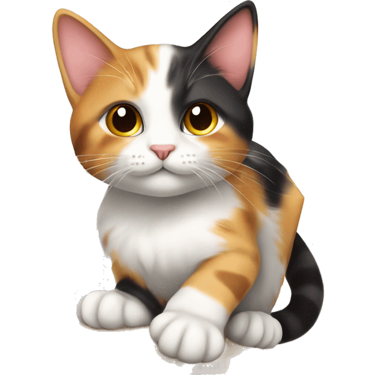 Cute calico cat climbing up a star emoji