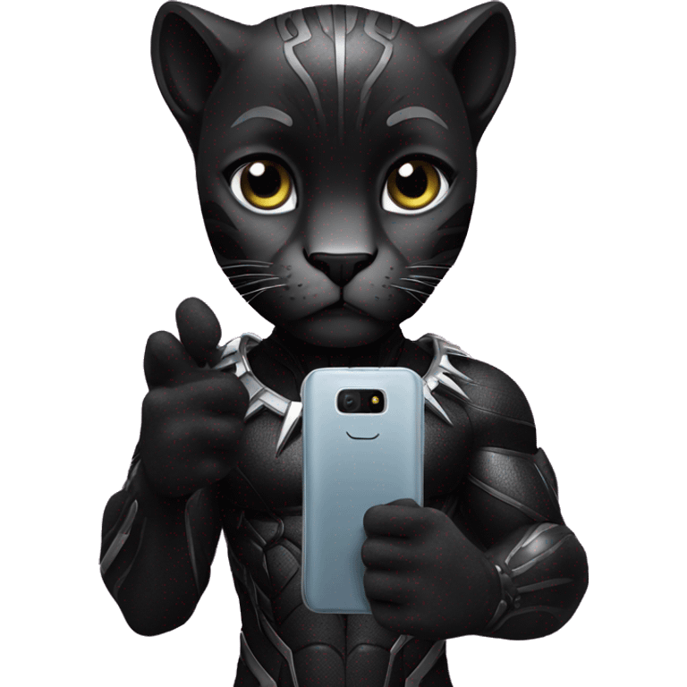 A black panther holding a phone with the number 0 in its paws emoji