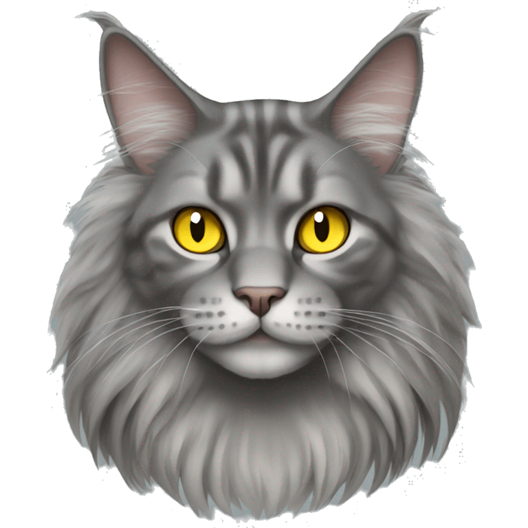 gray Maine Coon with yellow eyes emoji