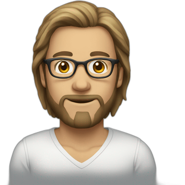 A man with long hair, wearing glasses, white in color, and a short beard emoji