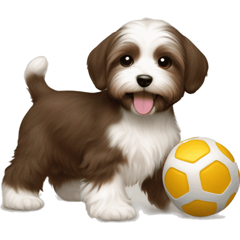 Brown Short Hair havanese puppy playing with toy  emoji