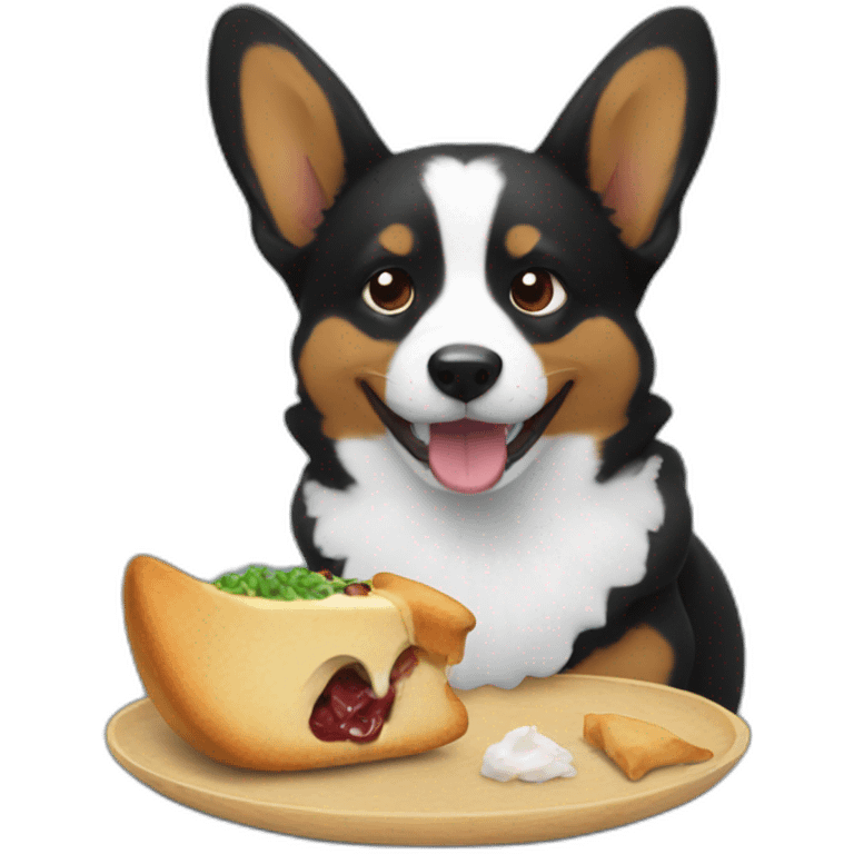 Black corgi eating emoji