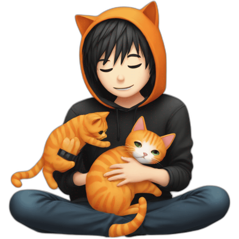 Emo boy petting orange cat emoji