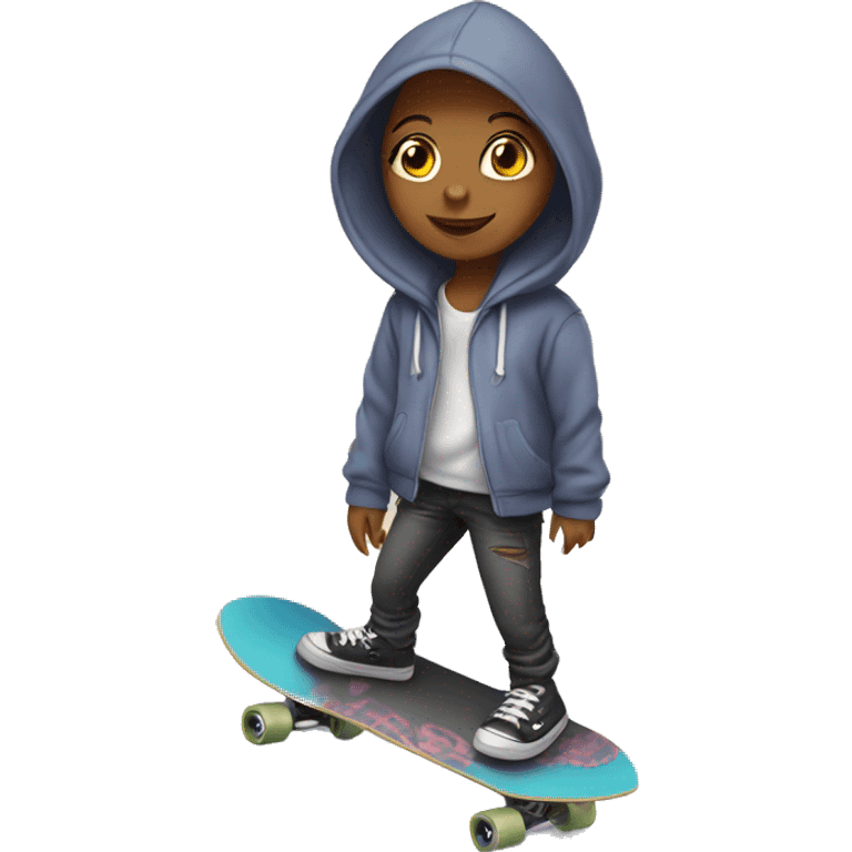 Girl with hoodie and skateboard  emoji