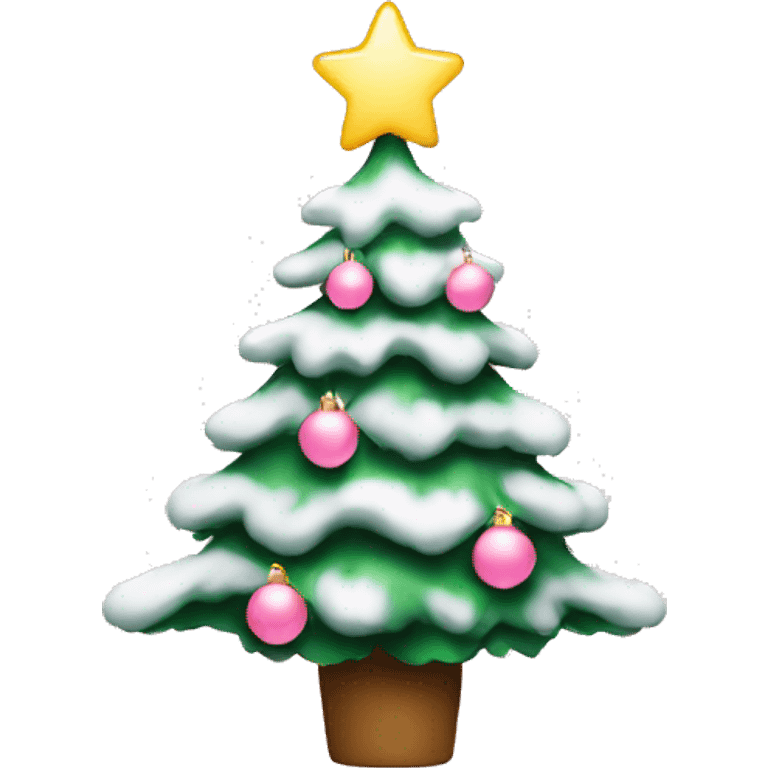 Christmas tree with snow and light pink ornaments emoji