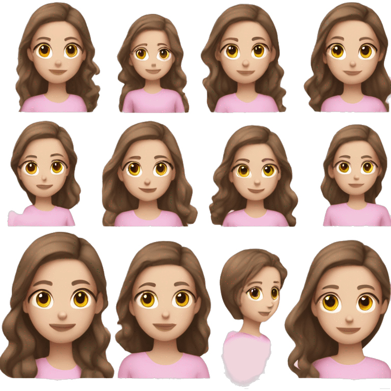  girl with brown hair and light fair pale skin in pink shirt coquette aesthetic  emoji