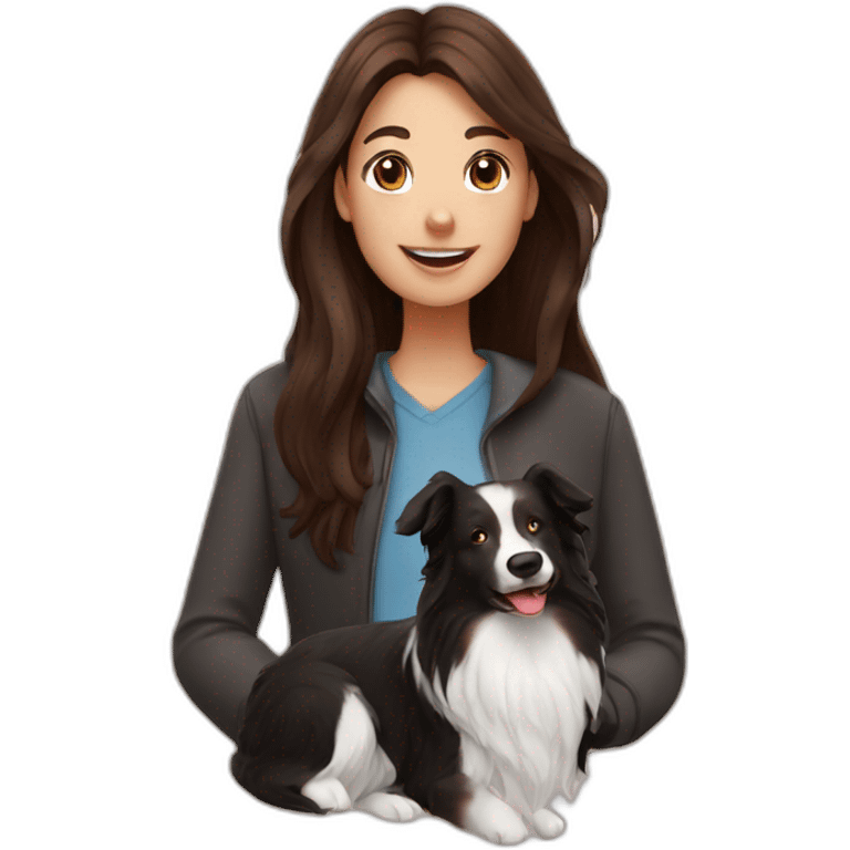 black border collie and woman with long brown hair emoji