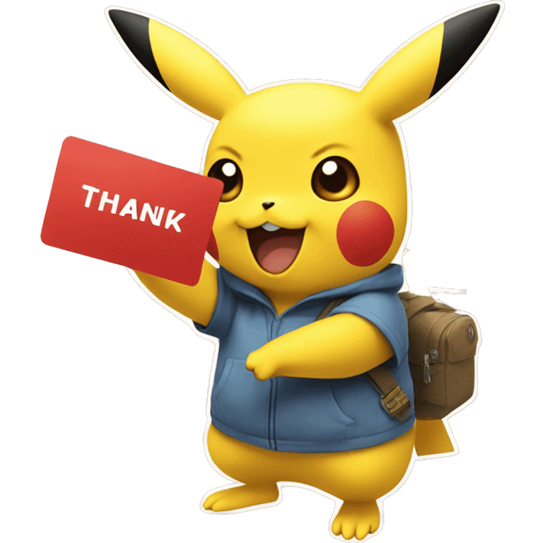 pikachu with a card saying thanks for the appreciation emoji