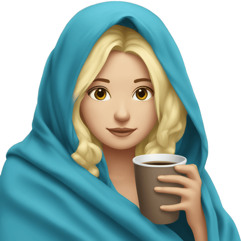 girl inside a blue blanket sipping coffee closed blonde emoji