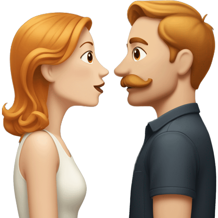 Shorter Redhead woman kissing taller blondish hair man with a mustache emoji