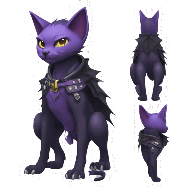 cool edgy black punk Purple nargacuga-bat-cat-Fakemon collar full body emoji