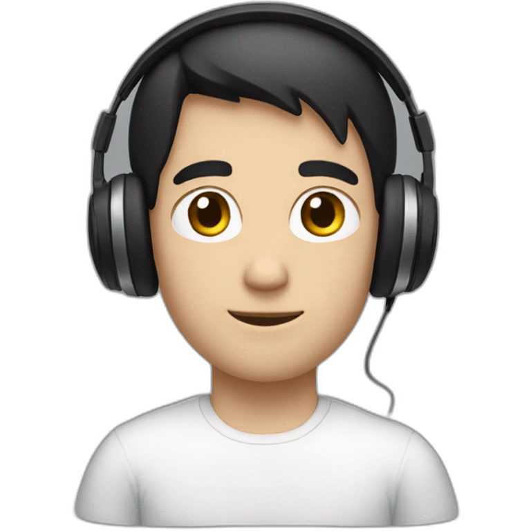 young white guy, black hair, headphones emoji