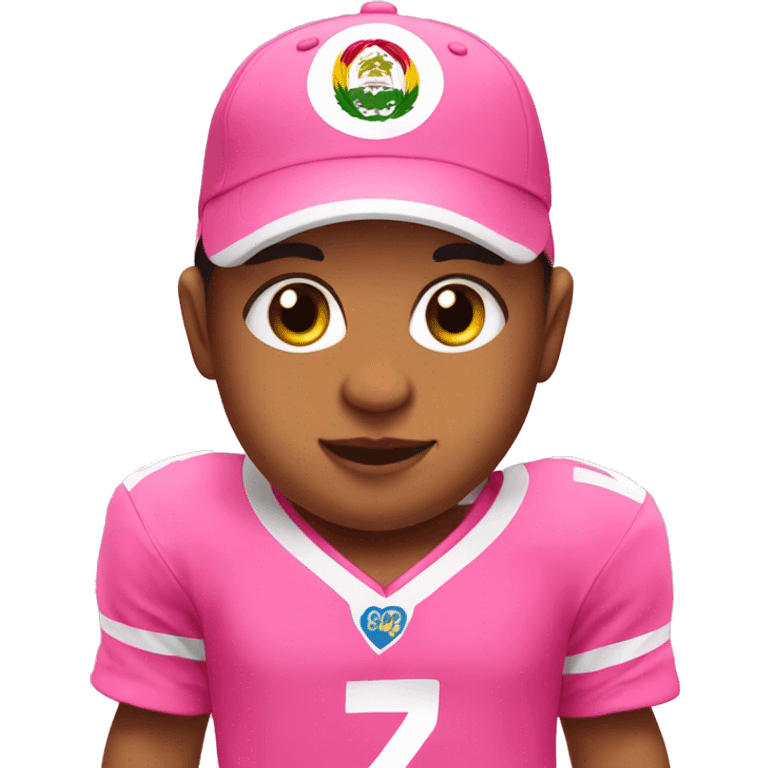 Peruvian infant wearing pink messie jersey emoji