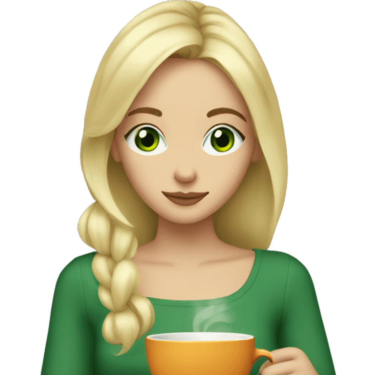 Fair blonde girl with green eyes sipping tea  emoji