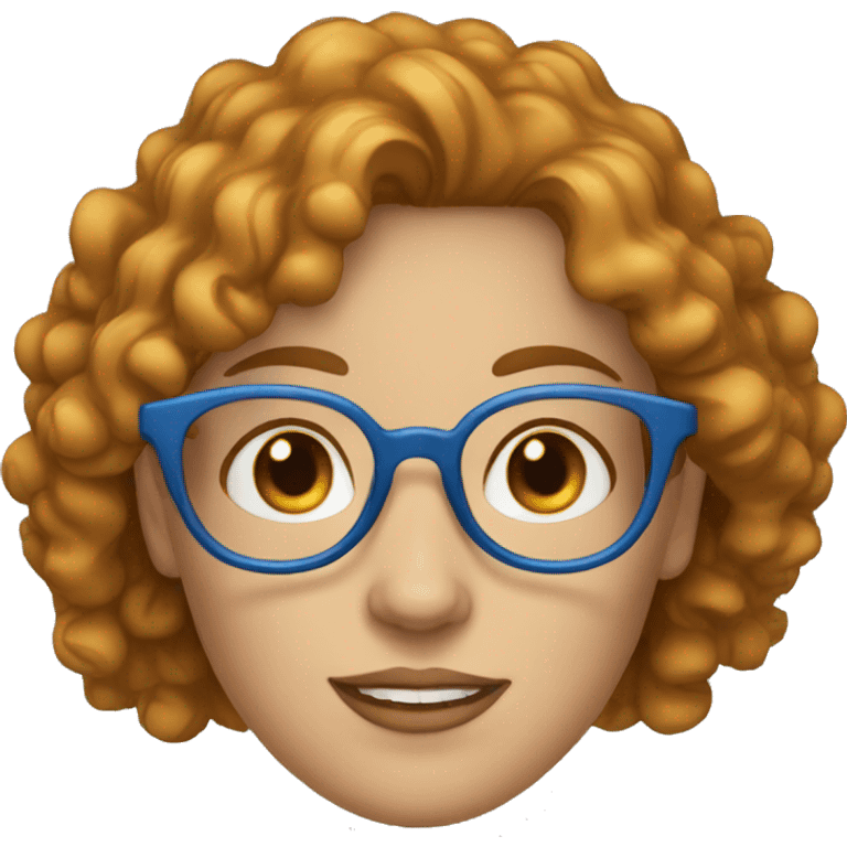 lady with curly golden brown hair and blue eyes and clear glasses emoji