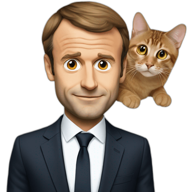 Emmanuel macron with a cat over his head emoji