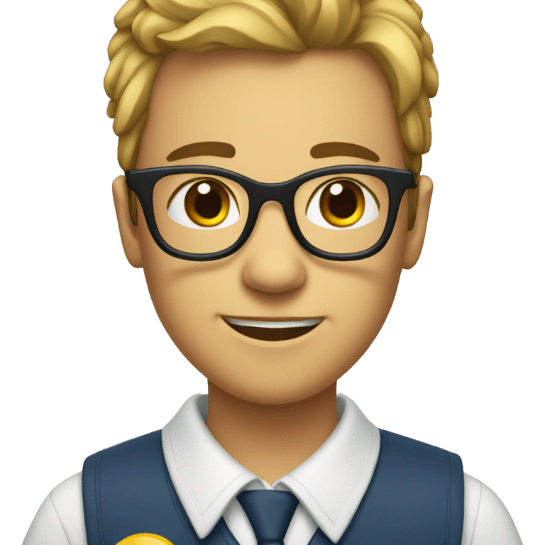 Mockinh face with glasses and school uniform emoji