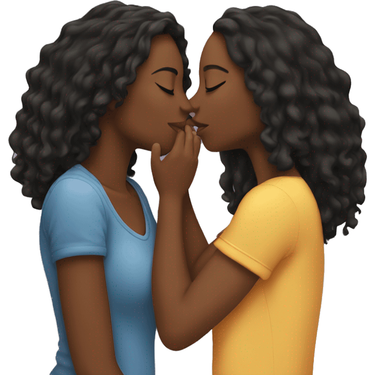 black lesbian couple with long hair kissing in love emoji