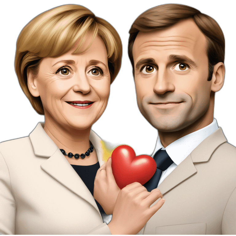 Macron and Merkel with an heart emoji