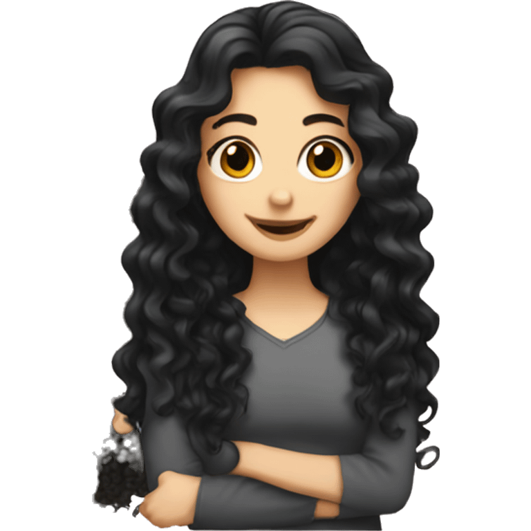 White girl with long black curly hair emoji