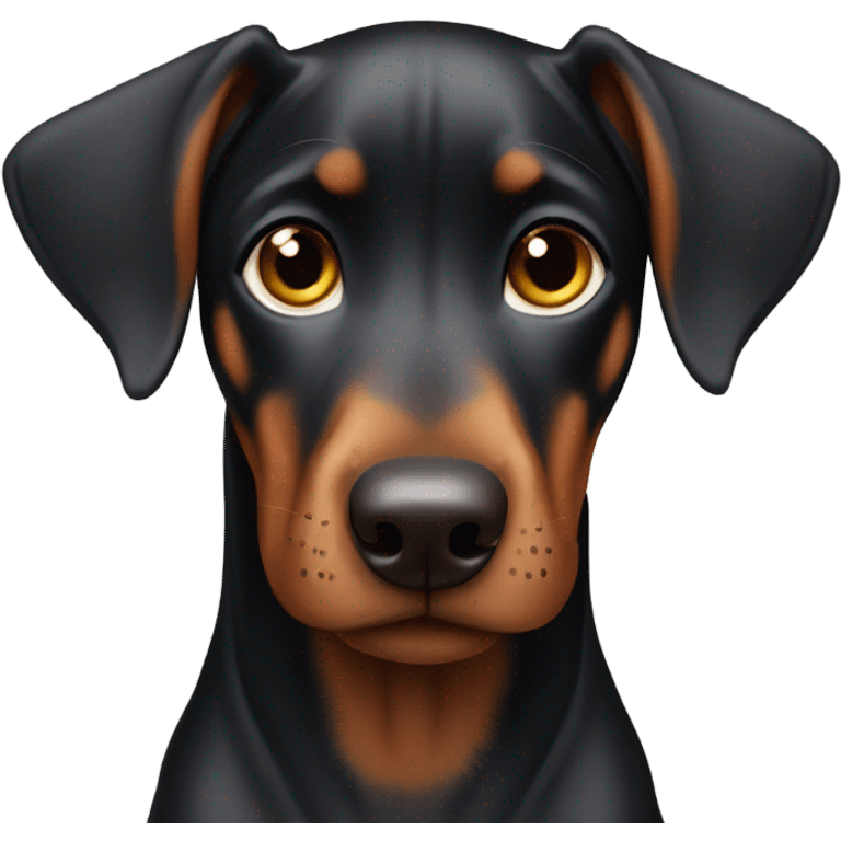 Doberman puppy with ears that stand up and big sad eyes emoji