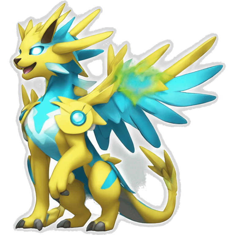 Celestial Godly Powerful Crystallic Colorful Vibrant Colors Flying Advanced Zeraora-Aurorus-Fakémon-Legendary-Pokémon-Creature Full Body emoji