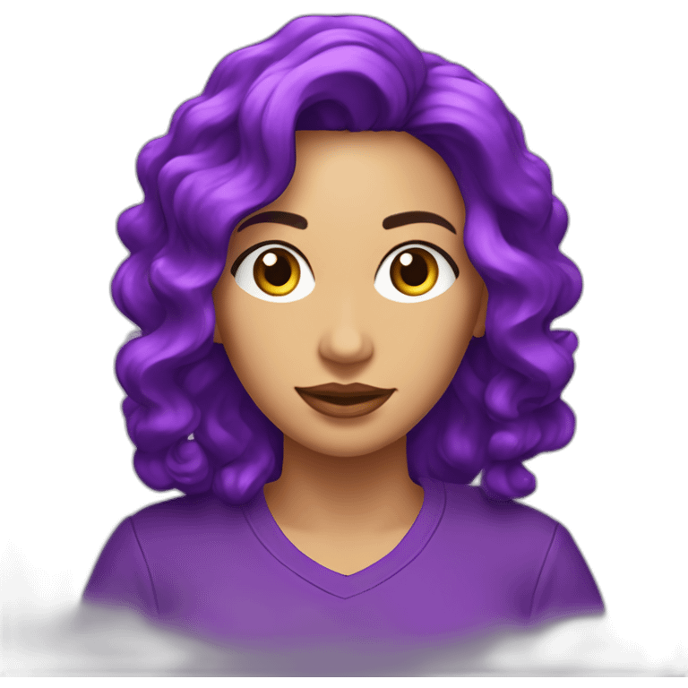 mujer cabello liso con ondas y camiseta morada con letras 4tech emoji