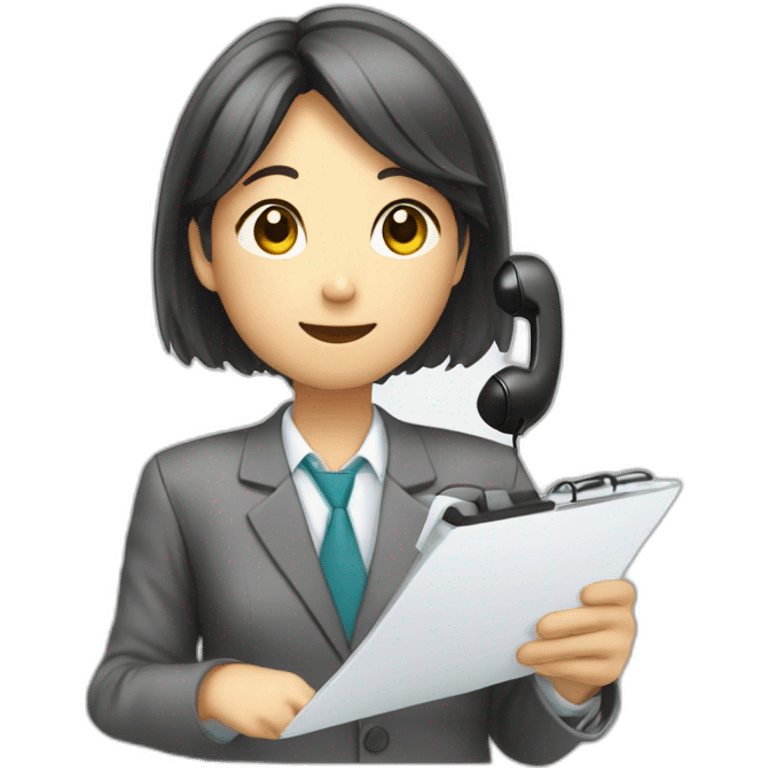 A Japanese office worker answering a phone call and taking notes emoji