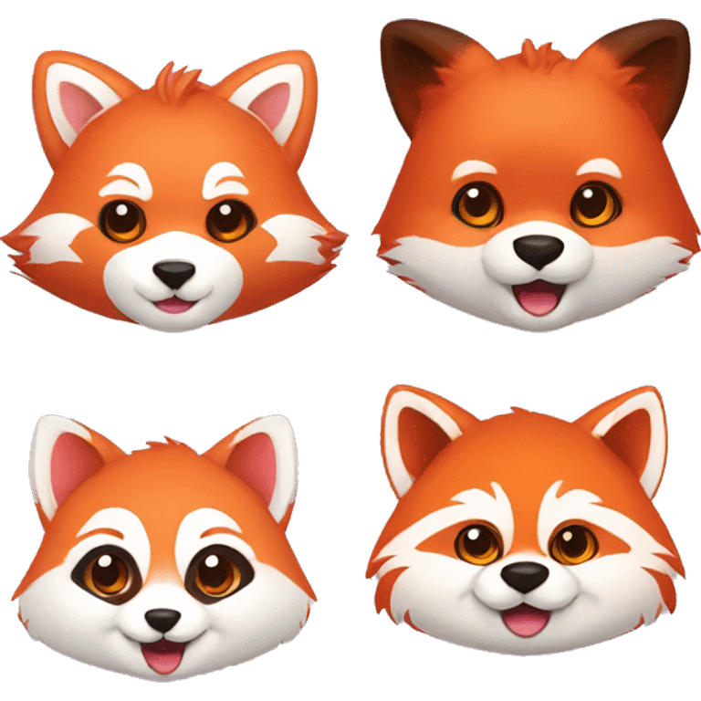 cute red panda and fox friends emoji