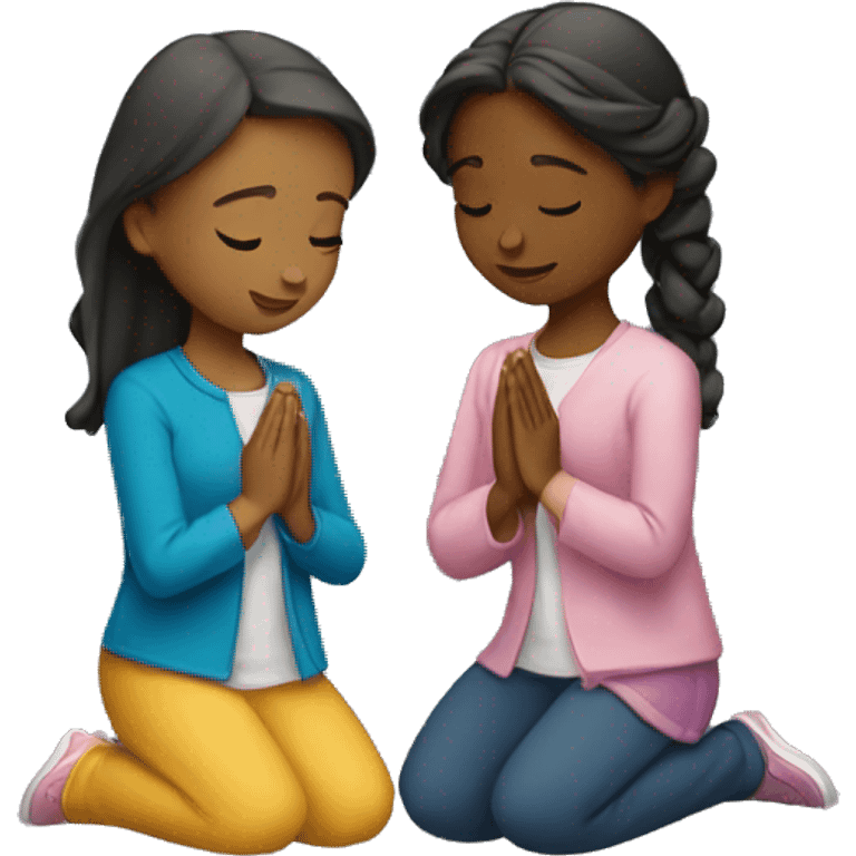 Two girls praying together kneeling  emoji