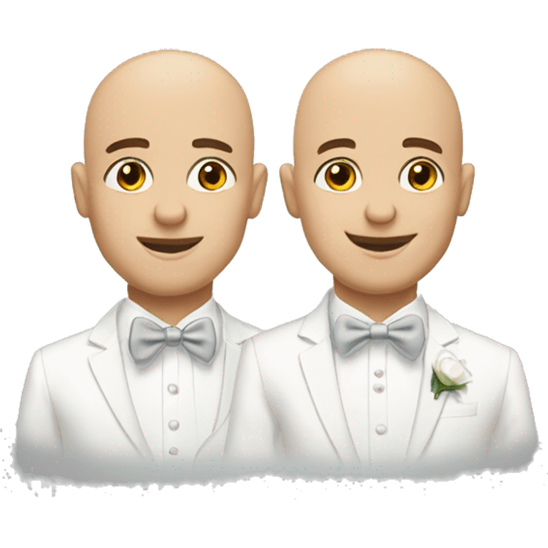 two male grooms in white one bald emoji